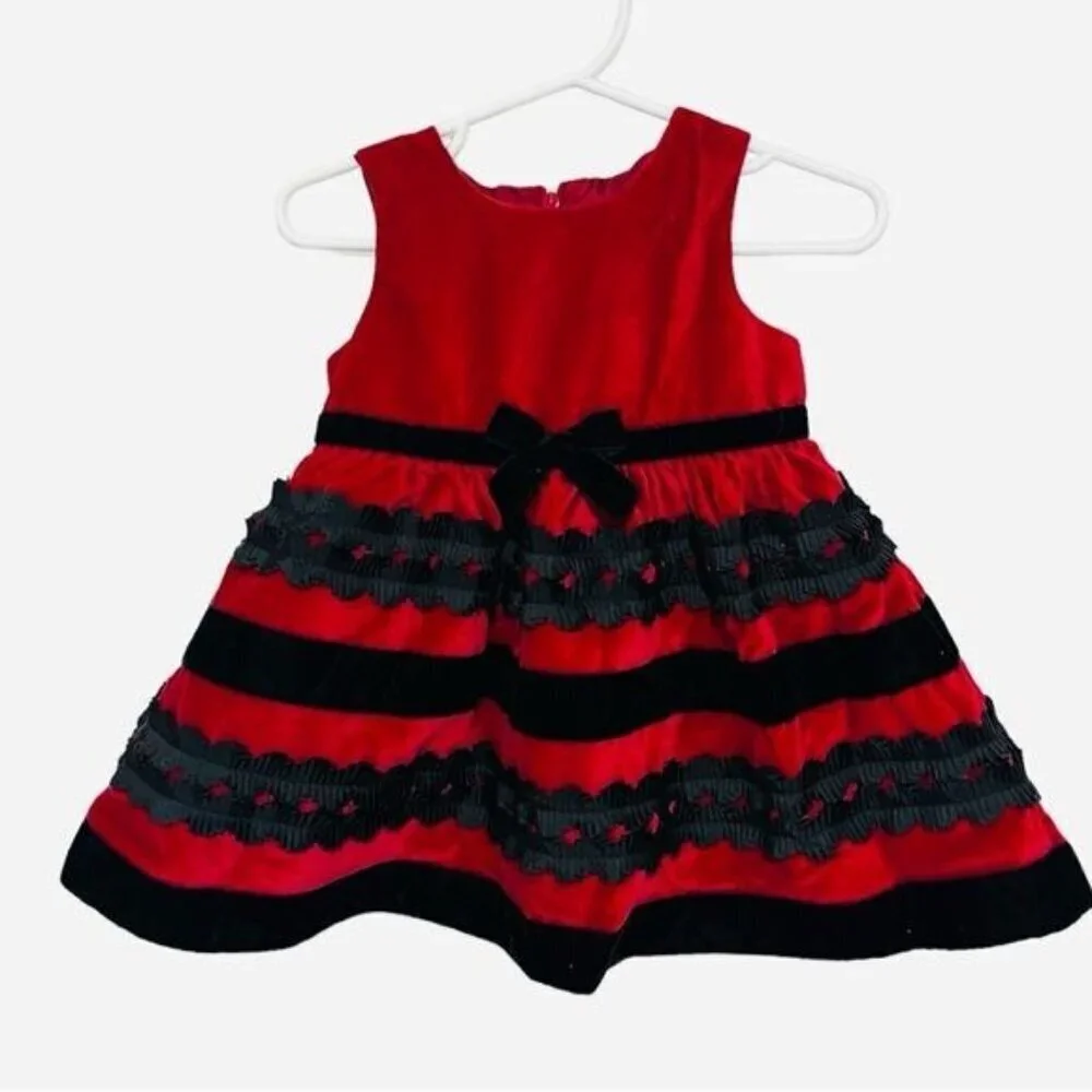 The Children’s Place Baby Girl 6-9M Red Black Velvet Holiday Dress |‎ Christmas